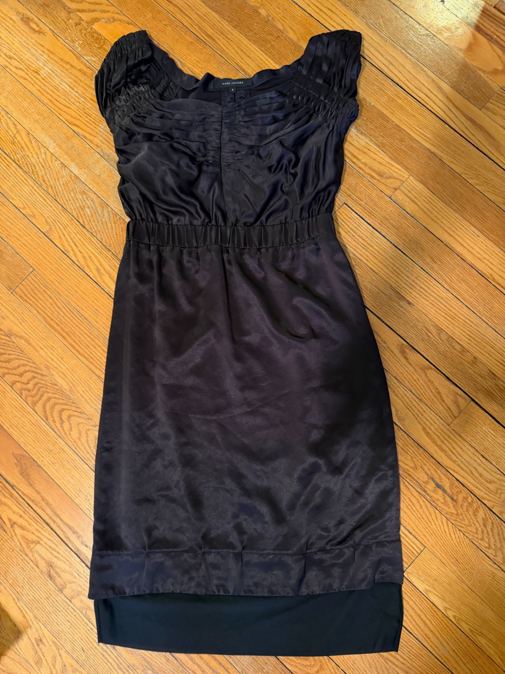 Marc Jacob’s beautiful Black Ruched Satin Cocktail Dress